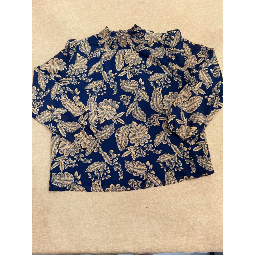 J.Crew Womens black gold Floral Smocked High Neck Long Sleeve Blouse Small